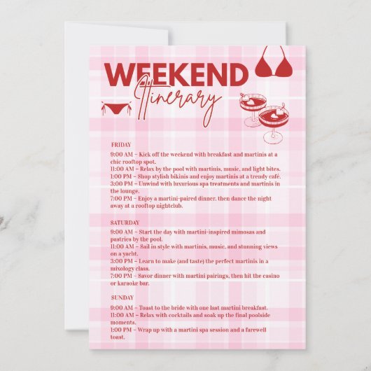 Invitation Itinéraire De Bachelorette Bikinis Et Martinis (Dos)