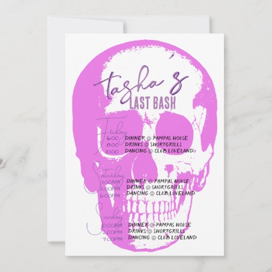 Invitation Itinéraire de Bachelorette de Bright Goth Skull (Devant)
