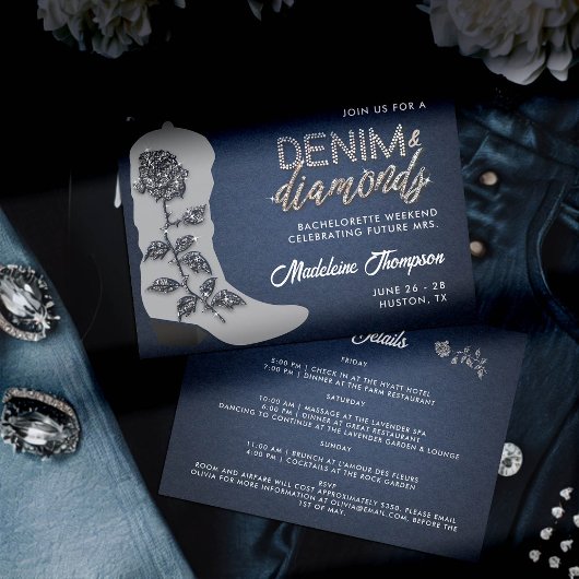 Invitation Itinéraire de bachelorette de démarrage de Denim D