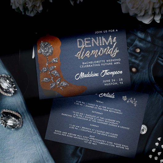 Invitation Itinéraire de bachelorette de démarrage de Denim D