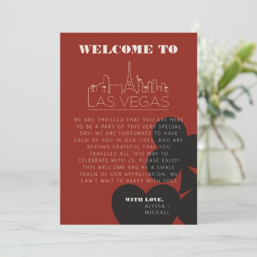 Invitation Itinéraire de bienvenue du Mariage Skyline Las Veg (Debout devant)