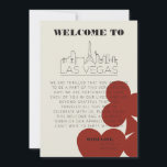 Invitation Itinéraire de bienvenue du Mariage Skyline Las Veg<br><div class="desc">Une destination moderne et amusante sac cadeau de bienvenue de mariage pour remercier vos invités d'être venus à votre événement à Las Vegas! Cette carte de sac de bienvenue mariage est dotée d'une carte de jeu en gras rouge, d'un rendu moderne de la ligne d'horizon de Las Vegas et d'une...</div>