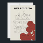 Invitation Itinéraire de bienvenue du Mariage Skyline Las Veg<br><div class="desc">Une destination moderne et amusante sac cadeau de bienvenue de mariage pour remercier vos invités d'être venus à votre événement à Las Vegas! Cette carte de sac de bienvenue mariage est dotée d'une carte de jeu en gras rouge, d'un rendu moderne de la ligne d'horizon de Las Vegas et d'une...</div>