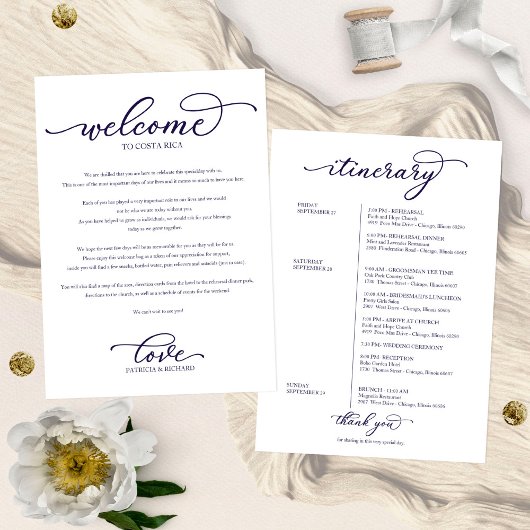 Invitation Itinéraire de bienvenue pour week-end de mariage c