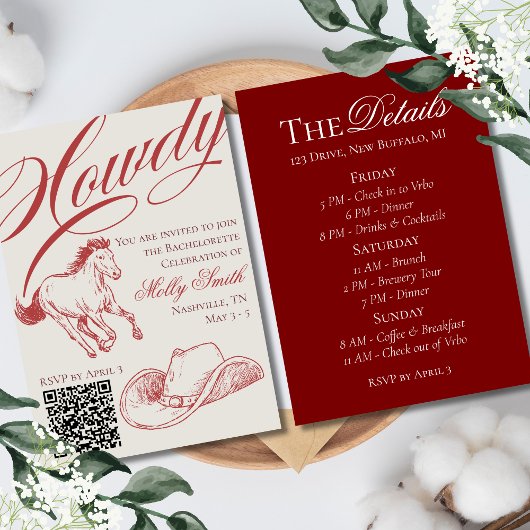 Invitation Itinéraire de la bachelorette rouge occidentale il