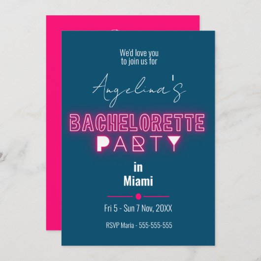 Invitation Itinéraire de la fête de la Bachelorette rose mode (Devant / Derrière)