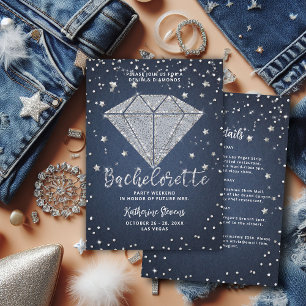 Invitation Itinéraire de la partie de bachelorette Denim Diam