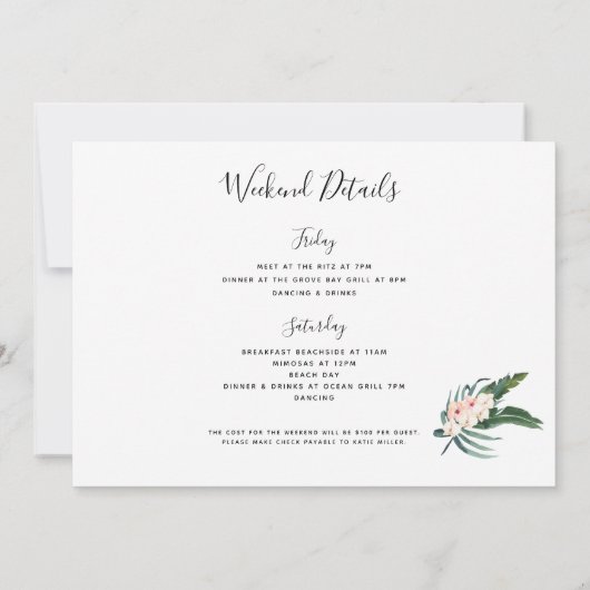 Invitation Itinéraire de la plage tropicale (Dos)