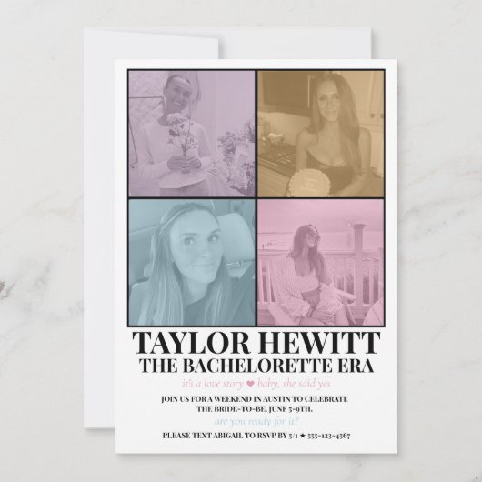 Invitation Itinéraire de l'ère Swiftie Bachelorette (Devant)