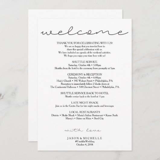 Invitation Itinéraire de Mariage de script doux - Mariage Bie (Devant / Derrière)