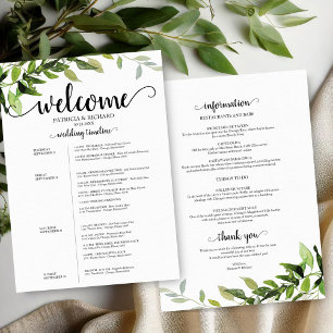 Invitation Itinéraire de mariage sur 4 jours Élégante verdure