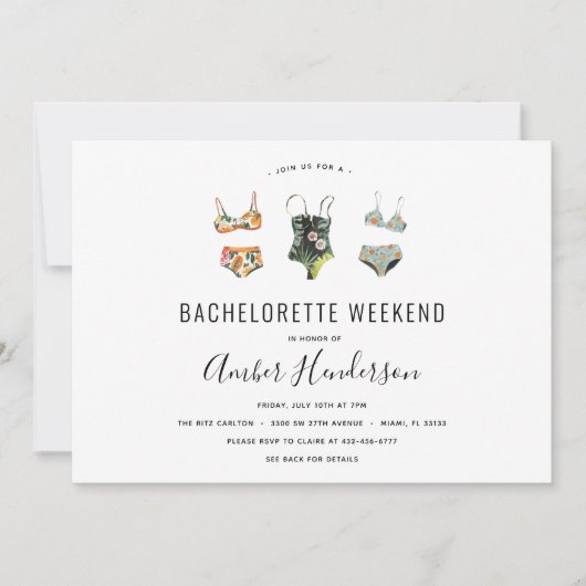 Invitation Itinéraire de plage Bikini Bachelorette (Devant)