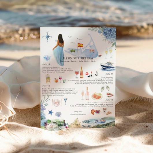 Invitation Itinéraire de week-end d'anniversaire | Menorca