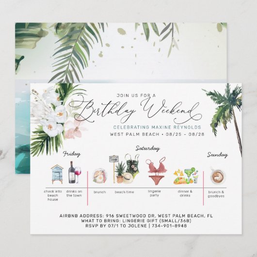 Invitation Itinéraire de week-end d'anniversaire | Palm Beach (Devant / Derrière)