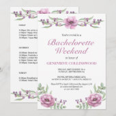 Invitation Itinéraire de week-end de bachelorite florale rose (Devant / Derrière)