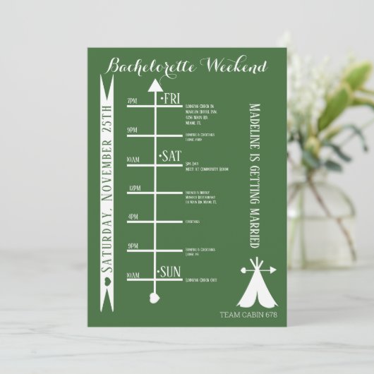 Invitation Itinéraire de week-end de célibataire au camp des  (Debout devant)