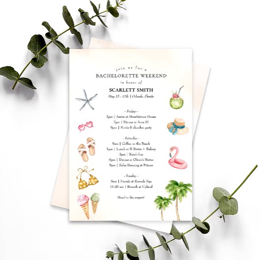 Invitation Itinéraire de week-end de célibataire de plage tro