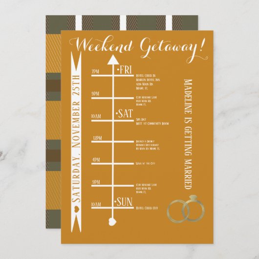 Invitation Itinéraire de week-end de célibataire en carreaux  (Devant / Derrière)