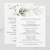 Invitation Itinéraire de week-end de mariage vert et or (Devant / Derrière)