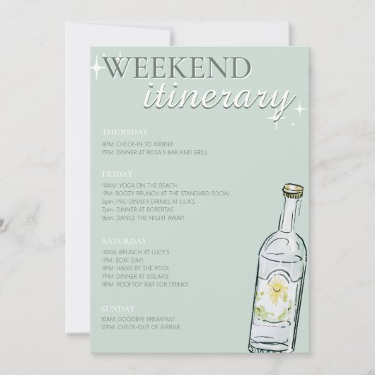 Invitation Itinéraire de Weeken Bachelorette & Martini de Bik (Devant)