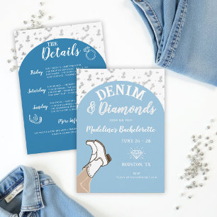 Invitation Itinéraire Denim Diamonds Cowgirl Arch Bachelorett