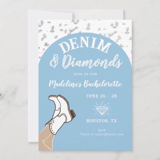 Invitation Itinéraire Denim Diamonds Cowgirl Arch Bachelorett (Devant)
