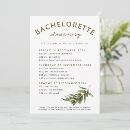 Invitation Itinéraire d'enterrement de vie de jeune fille Oli (Debout devant)