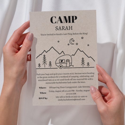 Invitation Itinéraire du Camp Bachelorette et du week-end