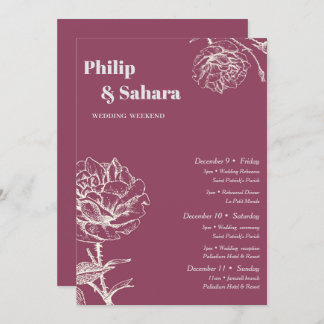 Invitation Itinéraire du Mariage de fleurs Vintages violettes