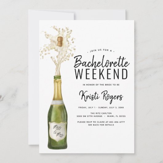 Invitation Itinéraire Du Week-End De Bachelorette (Devant)