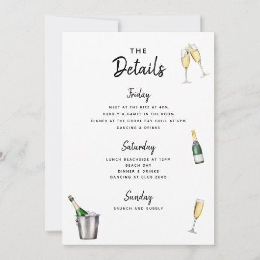 Invitation Itinéraire Du Week-End De Bachelorette (Dos)