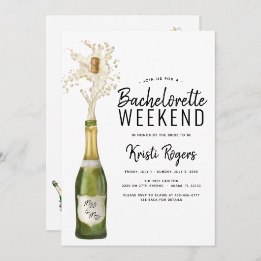 Invitation Itinéraire Du Week-End De Bachelorette (Devant / Derrière)
