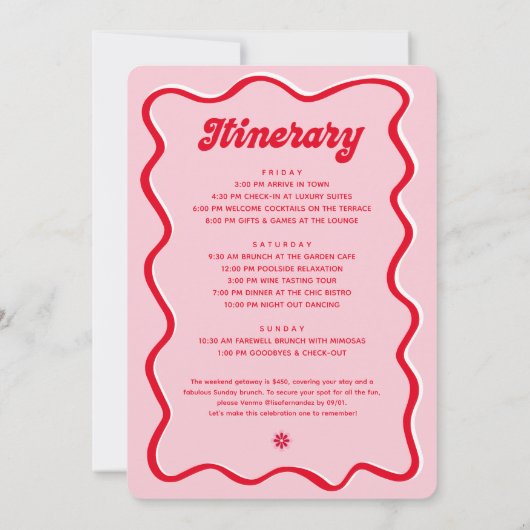 Invitation Itinéraire du week-end de bachelorette (Dos)