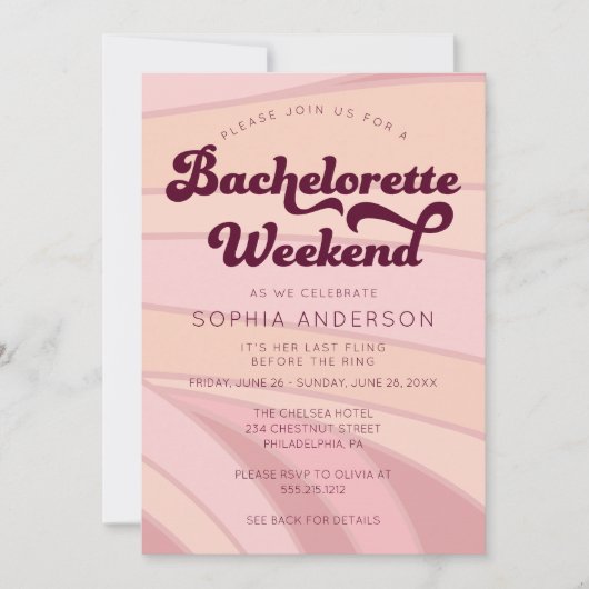 Invitation Itinéraire Du Week-End De Bachelorette (Devant)
