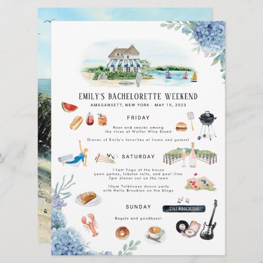 Invitation Itinéraire du week-end de bachelorette | Amaganset (Devant / Derrière)