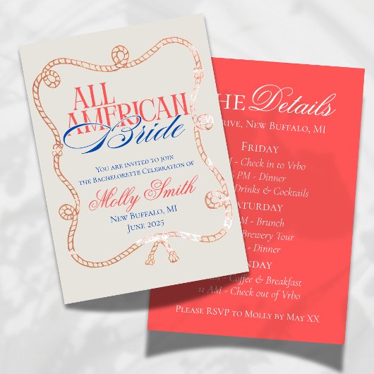Invitation Itinéraire du week-end de bachelorette américaine