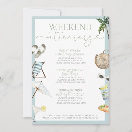 Invitation Itinéraire du week-end de bachelorette de Los Cabo (Devant)