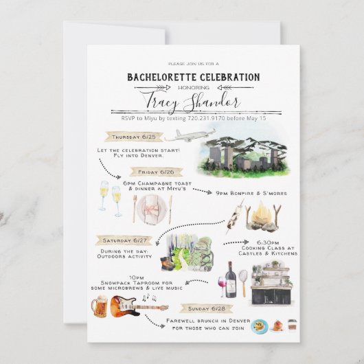 Invitation Itinéraire du week-end de bachelorette | Denver, C (Devant)