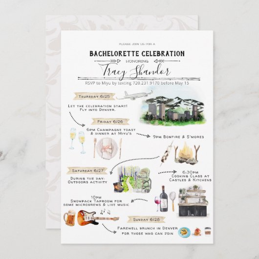 Invitation Itinéraire du week-end de bachelorette | Denver, C (Devant / Derrière)