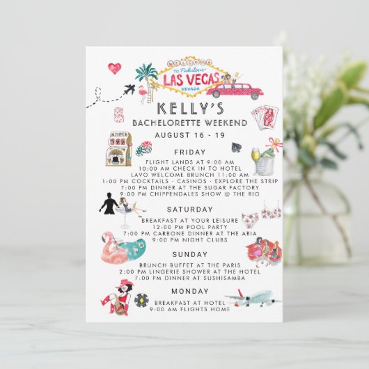 Invitation Itinéraire du week-end de bachelorette | Las Vegas (Debout devant)