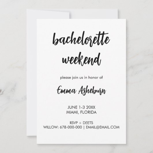 Invitation Itinéraire du week-end de bachelorette moderne (Devant)