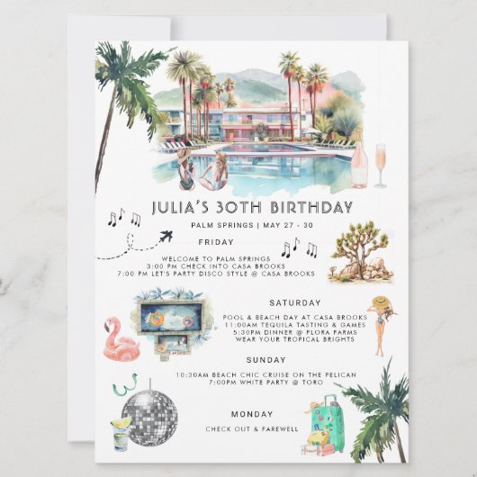 Invitation Itinéraire du week-end de bachelorette | Palm Spri (Devant)