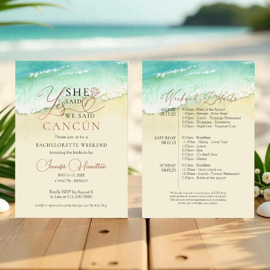 Invitation Itinéraire du week-end de bachelorette | Plage de 