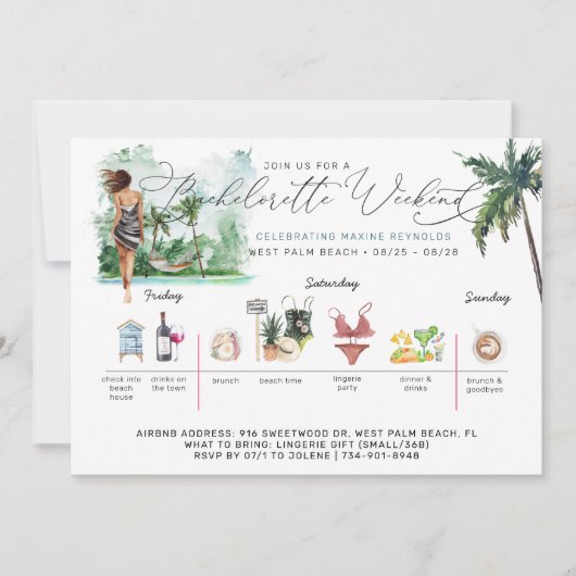 Invitation Itinéraire du week-end de bachelorette | Plage de (Devant)
