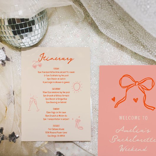 Invitation Itinéraire du week-end de bachelorette rose et rou