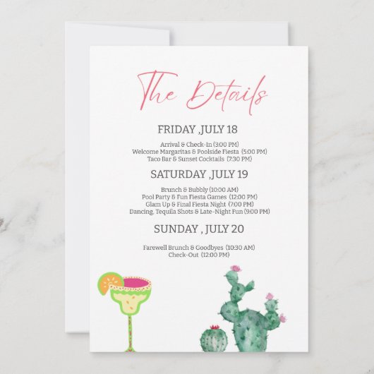 Invitation Itinéraire du week-end de fin d'année de la Fiesta (Dos)