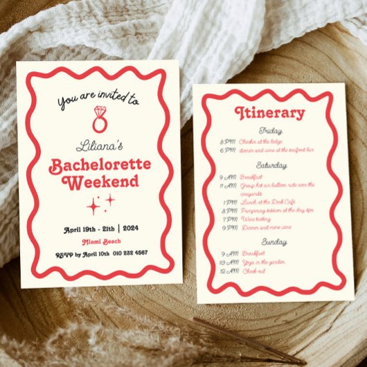 Invitation Itinéraire du week-end de la Bachelorette de la va