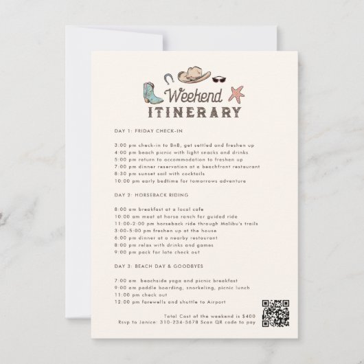 Invitation Itinéraire du week-end de la coiffure côtière (Devant)