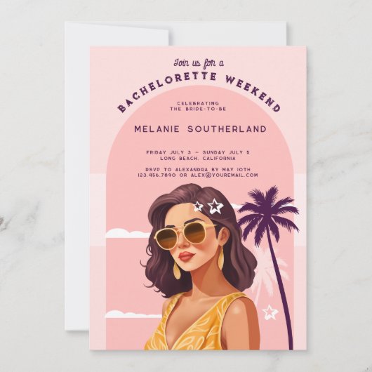 Invitation Itinéraire du week-end de la plage Retro (Devant)