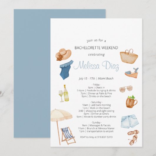 Invitation Itinéraire du week-end de plage tropicale (Devant / Derrière)